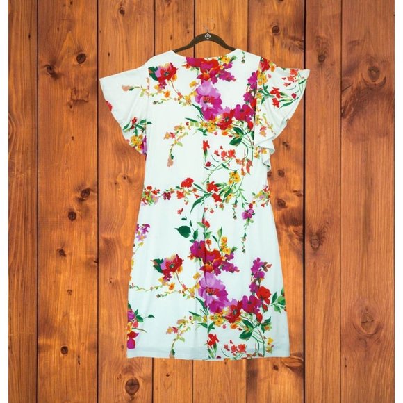 Lauren Ralph Lauren Women's Faux-Wrap Floral Jersey Dress V-neck Flutter Sleeve - Picture 2 of 9